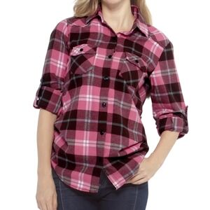 Pink and Black Plaid Women's Button Down Shirt